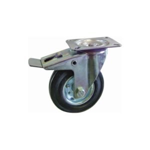 Black Rubber Caster Steel Rim, With Brake