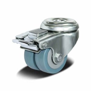 50-75mm Rubber/TPR Twin Wheel Apparatus Castor - Bolt Hole - Swivel with Brake