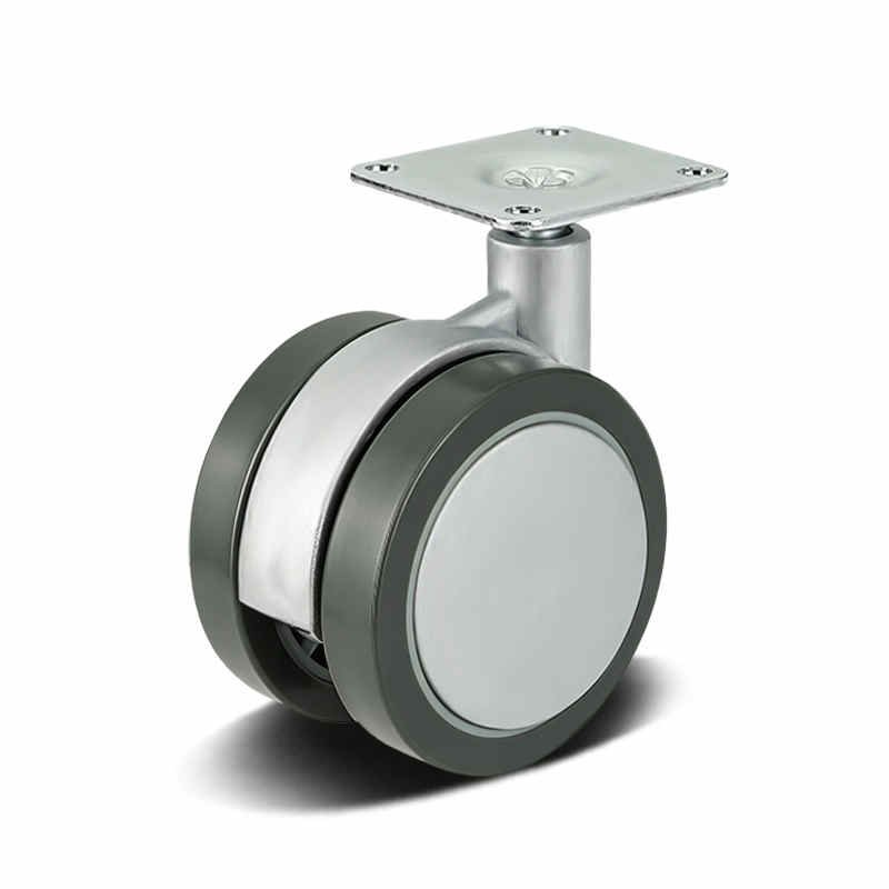 High-End Grey PU Series 1 Top Plate Furniture Castor with PP/Nylon Core, 60mm, 40kg Load with Swivel and Brake Options