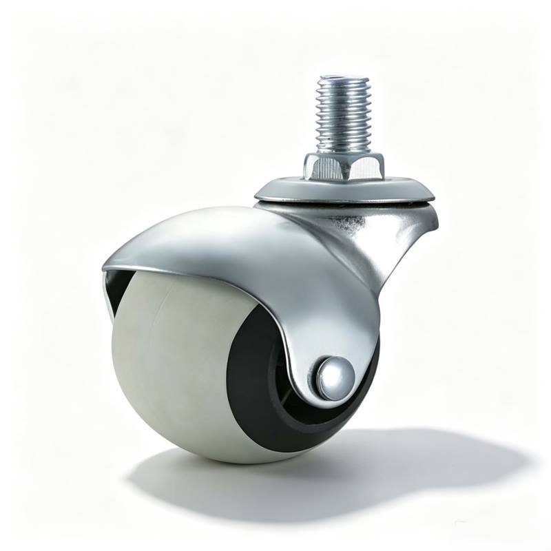 Grey TPR Ball Threaded Stem Furniture Castor with PP Core, 40-50mm, 40-60kg Load with Swivel and Brake Options