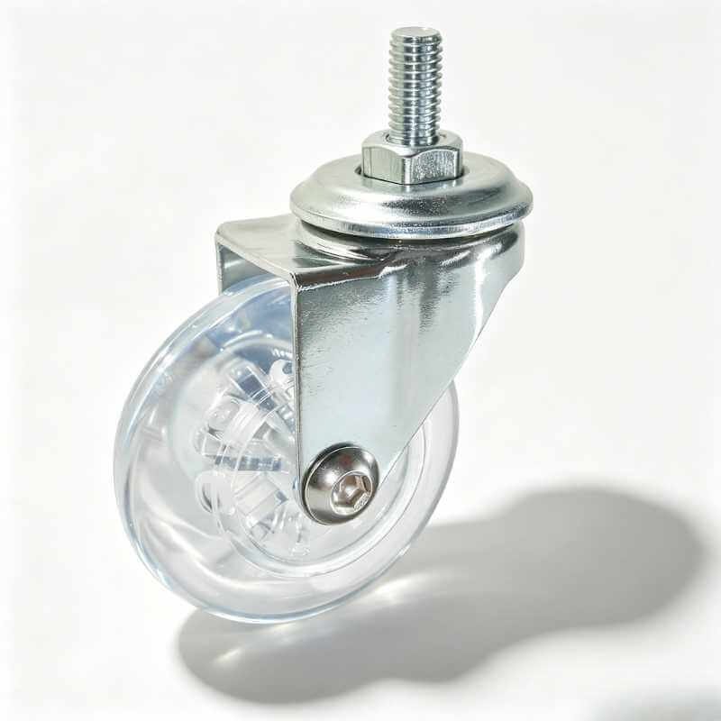 Transparent PU Threaded Stem Furniture Castor with Nylon Core, 35-100mm, 30-70kg Load with Swivel, Brake and Fixed Options