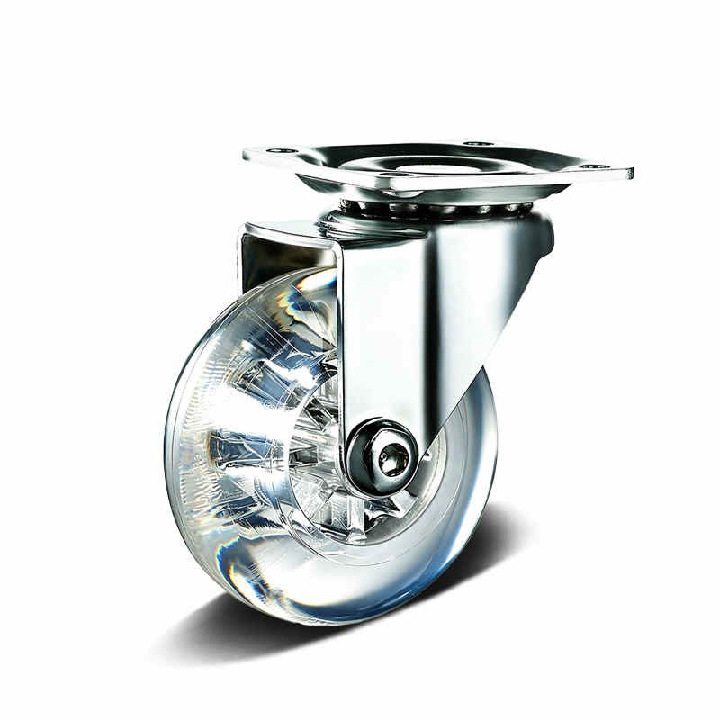 Transparent PU Top Plate Furniture Castor with Nylon Core, 35-100mm, 30-70kg Load with Swivel Option