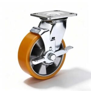 H06, PU/Elastic Rubber/PA Heavy Duty Castor – Top Plate – Swivel with Brake