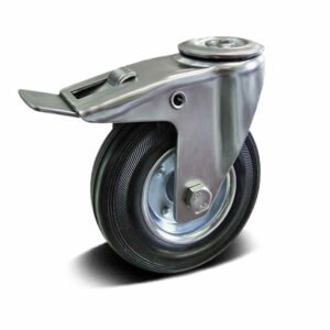 Rubber with PP and Metal Core Bolt Hole Swivel with Steel Brake Industrial Castor, 80-250mm, 50-220kg