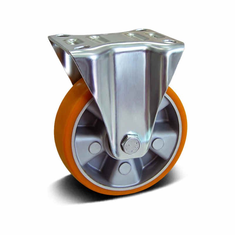 Elastic Rubber and PU with Cast Iron and Aluminum Core Top Plate Fixed Industrial Castor, 80-250mm, 100-300kg