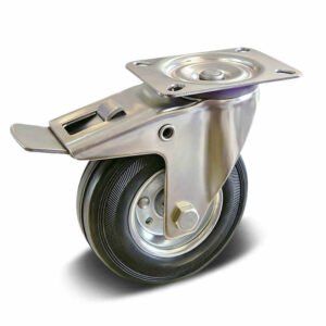 Rubber with PP and Metal Core Top Plate Swivel with Steel Brake Industrial Castor, 80-250mm, 50-220kg