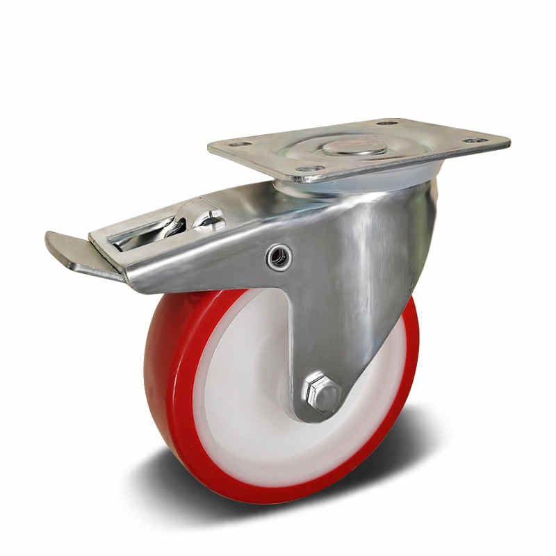 PU with PA6 Core Top Plate Swivel with Steel Brake Industrial Castor, 100-125mm, 160-200kg
