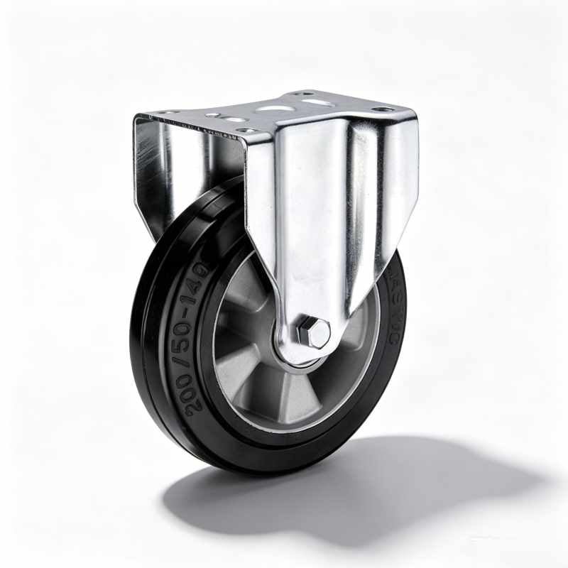 H02 6×4, Elastic Rubber+Aluminium/PA Heavy Duty Castor – Top Plate – Fixed