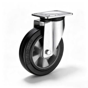 H02 6×4, Elastic Rubber+Aluminium/PA Heavy Duty Castor – Top Plate – Swivel