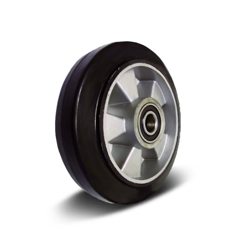 100-300mm Black Elastic Rubber/Aluminium Core Wheel – Ball Bearing
